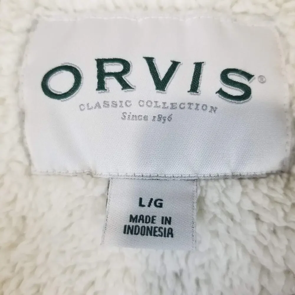 Orvis Pullover Sweater Mens Large Gray Sherpa Lined Quarter Zip Fleece Warm Cozy